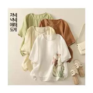 여성 데일리 프린트티 여름 면마 프린트 라운드 빅사이즈 맨투맨 스포M2