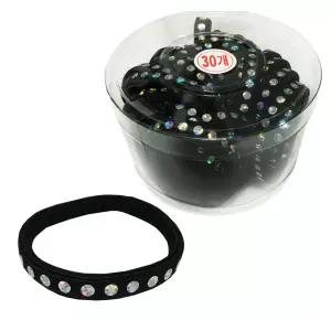 납작 30P 머리끈 반짝다이아 코사지통 검정고무줄