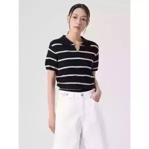 [매장정품] 8SECONDS 에잇세컨즈 칼라넥 스트라이프 크롭 풀오버 네이비 (324451LY3R)