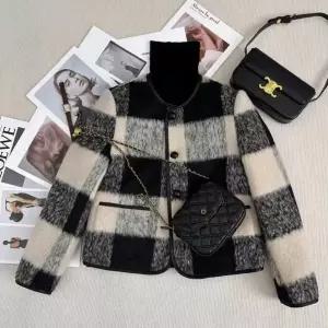 솜브레로스 여친 모직 가을 탑배색 도톰한 코트 기모 체크 숏 DOS3