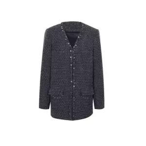 솜브레로스 여자 모직 빈티지 가을 코트 클래식 트위드 숏 스팽글 히든 탑 DOS3