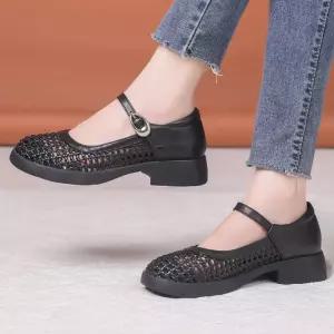 여성용 여름 슈즈 스틸레토 힐 스트랩 프렌치 메리제인 펀칭 단화 통굽 펌프스 admr2