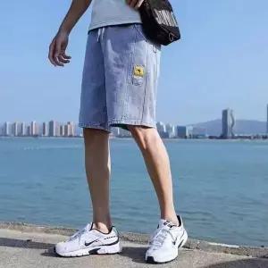 남친 데님 여름 봄여름 슬림핏 허리밴딩 짧은 청반바지 청바지 하의 일자 반바지 5부 admr2