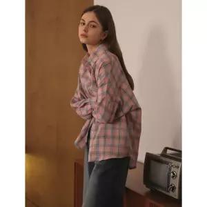 LESHOP 체크 카라 롱 긴팔 셔츠 (DP1BA008A)