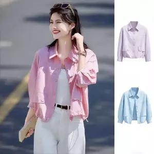 여성 크롭 셔츠 자켓 여름 루즈핏 얇은 아우터