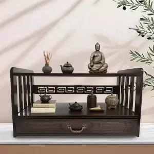 명상 테이블 제단 작은 손으로 조각한 천연 갈색 나무 푸자 일본 차 공부방 요가 룸에 사용됨 길이