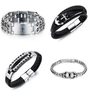 남자팔찌 써지컬스틸 가죽팔찌 명품 브레이슬릿 Bracelet