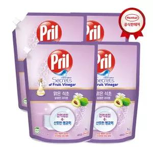 프릴 주방세제 맑은식초 달콤한 리치향 1L x4개