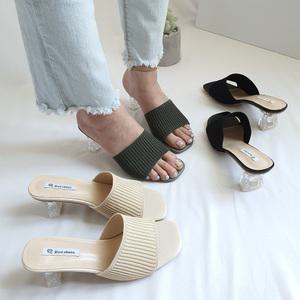 주디 니트 유리굽 뮬 스퀘어토 슬리퍼 힐 6cm 3color