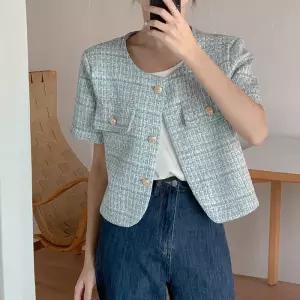 [코코블랑] 로멘 노카라 반팔 트위드자켓