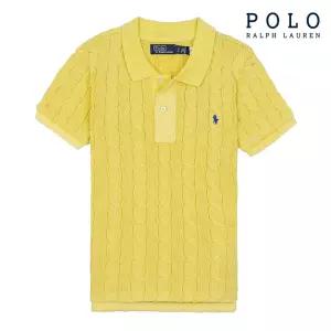 [POLO RALPH LAUREN] 폴로 랄프로렌 여성 슬림핏 케이블 반팔 카라넥 니트 옐로우