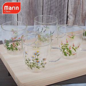 허브포시즌 마린머그4P세트 내열유리잔 허브티 손잡이머그 유리글라스