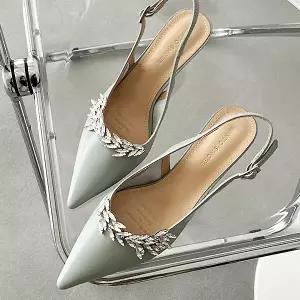 [하프클럽/더힐]소가죽 물결비즈 여성여자 구두 펌프스 슬링백 7cm mto6022