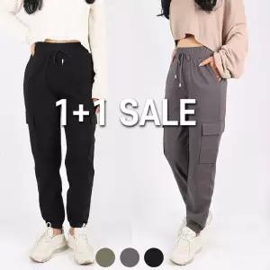 엔케이아울렛 [원플러스원]NKC여성면스판조거팬츠 여자 데일리 캐주얼 밴딩 스판 카고바지 빅사이즈