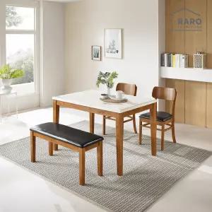 [/착불배송] 빈츠 1200 천연 대리석 4인 고무나무 원목 식탁 세트 (식탁+의자2+