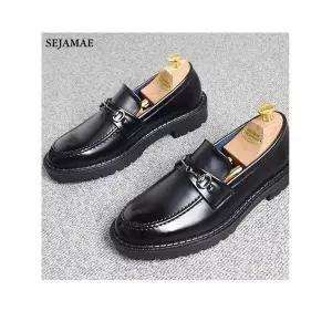 [하프클럽/세자매]고급 블랙 남성 체인 구두로퍼 4.5cm 키높이 정장화 / 국내제작