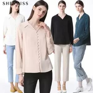 [쉬즈미스(SHESMISS)] 오픈카라 버튼 포인트 블라우스