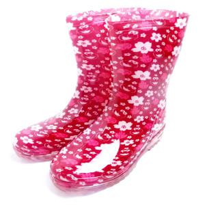 참조은 보생 투명 여자 반장화-RF 레드플라워 꽃 PVC 다용도 작업용 장화