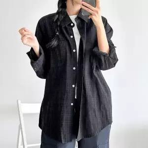 [하프클럽/]트리플 체크셔츠 베이직한 기본템 롱남방 오버릿 가을 레이어드