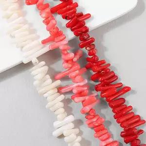 싼비즈 [5477-02]원석 산호막대칩스 천연석 약 3~12mm ,1줄(약39cm)