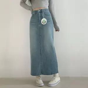 문에이블 여자 여성 봄 가을 H라인 밴딩 중청 청치마 맥시 데님 롱 스커트