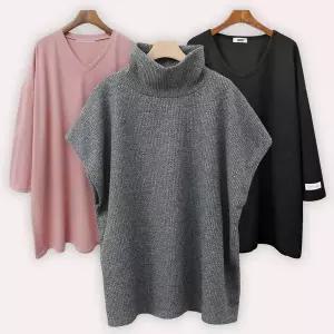 [아이우먼]빅사이즈여성의류 봄옷 폴라 골지 박스 긴팔 롱티셔츠_P386687553