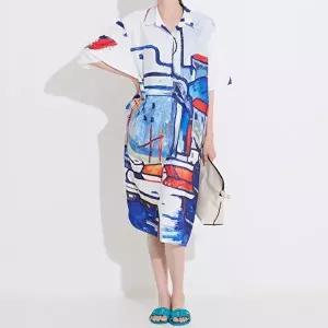 [유니케]유화 프린트 반팔 원피스