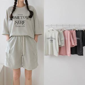 여성 카고 반바지 반팔 티셔츠 빅사이즈 여름 트레이닝 세트