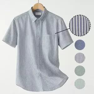 레미지오 프리미엄 퀄리티 통기성 좋은 구김방지 시어서커 여름 반팔 지지미 원단) 남성 셔츠 95~130사이즈 8가지 디자인