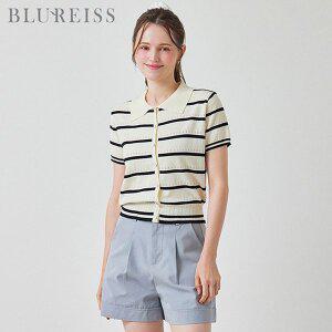 [블루레이스]스카시 줄지 오픈 카라 니트_BI5M3KT2151