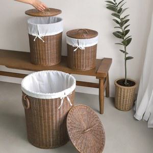 라탄 대형 뚜껑빨래바구니 세탁바구니 바구니 이동식 대용량 뚜껑있는빨래통 런드리바스켓