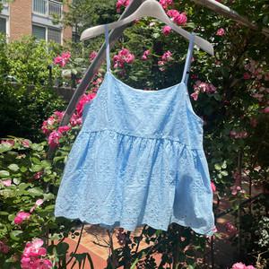 여리청순 자수 펀칭 끈 나시 블라우스 H671 소녀끈펀칭나시