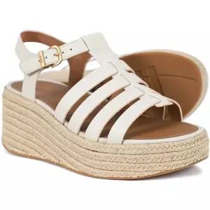 JF5-A99 핏플랍 여성 플랫폼 에스파듀 레더 파리 베이지 피셔맨 웨지 샌들