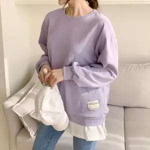 /더바디시크릿 루즈핏 평안한 여성 라벨 레이어드 맨투맨 티셔츠