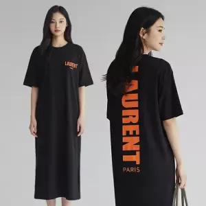 [유니제이] 헤리 레터링 롱 트임 반팔 원피스