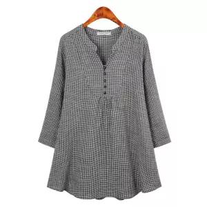 허밍퍼플 여성용 3110 멜리사 차이나 체크 7부 빅사이즈 가을 신상 소매 카라 셔츠 남방 블라우스 여성의류