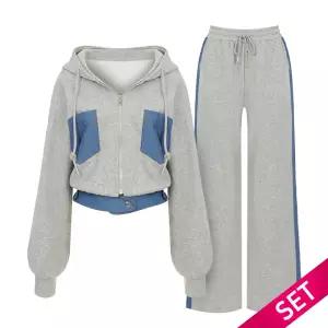 [롯데백화점]샐리 데님 배색 후드 점퍼 팬츠 세트_I5C-CSE006