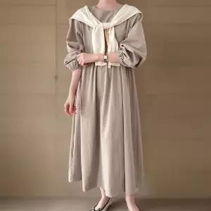 [하프클럽/]여성 등원복 임부 소매 큰사이즈 롱드레스