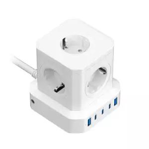 4000W 고용량 타워형 멀티탭 10구 220V 5구 USB 2구 C타입 3구 올인원 멀티 충전기 어댑터 65W 고속 충전 캠핑 여행용 / 큐브 타워 멀티 콘센트 WISEAC490