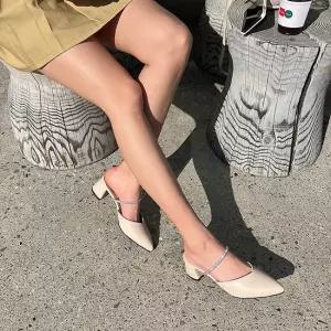 스틸레토 브이컷 뮬 미들힐 여성 샌들 5cm 3colors