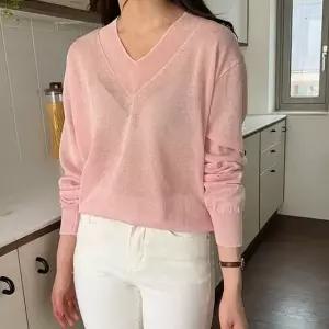 여자 봄 가을 겨울 썸머 린넨 시스루 무지 브이넥 숏 니트 티셔츠 핏이 예쁜 썸머 마 크롭 이너티