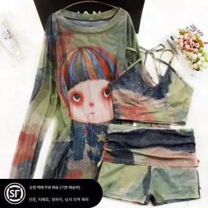 뱃살커버래쉬가드 루즈핏 가오리 캡내장 여성오버핏레쉬가드 가오리핏 핑크3종세트