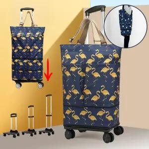 바퀴달린 장바구니 3단 네이비(학) 대형, 시장카트 쇼핑카트 접이식 크기조