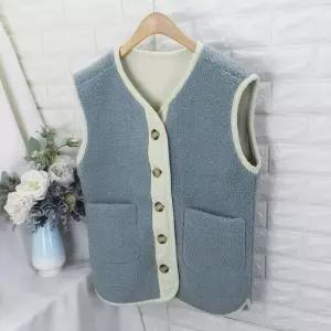 srd_뽀글이배색단추조끼VOT겨울조끼 박스조끼.뽀송조끼 후리스조끼