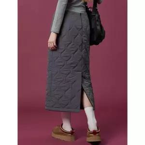Koleat 패딩 방한 보온 도톰 누빔 퀼팅 자수 롱스커트 차콜그레이 932336