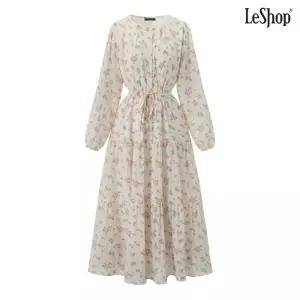 잔꽃 셔링 허리 스트링 롱 원피스 (DQ1OW004A)