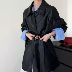 [라일리여성의류] Rly 벨티드 여성 레더 코트 오버핏 여성 트렌치 코트