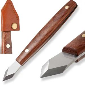 마킹 나이프 목공 헤비 듀티 스크라이빙 게이지 가죽 시스 카본 스틸 더블 베벨 블레이드 타격 나무 손잡이