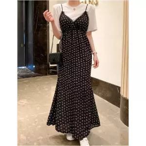 [이쁜] 뷔스티에 롱머메이드 슬립 플라워 원피스