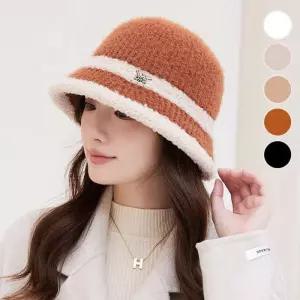 [룽스]고급 여자모자 겨울모자 따뜻 두줄 니트 버킷햇